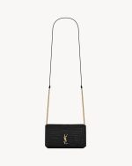 YSL Cassandre Phone Holder in Shiny Crocodile-Embossed Leather